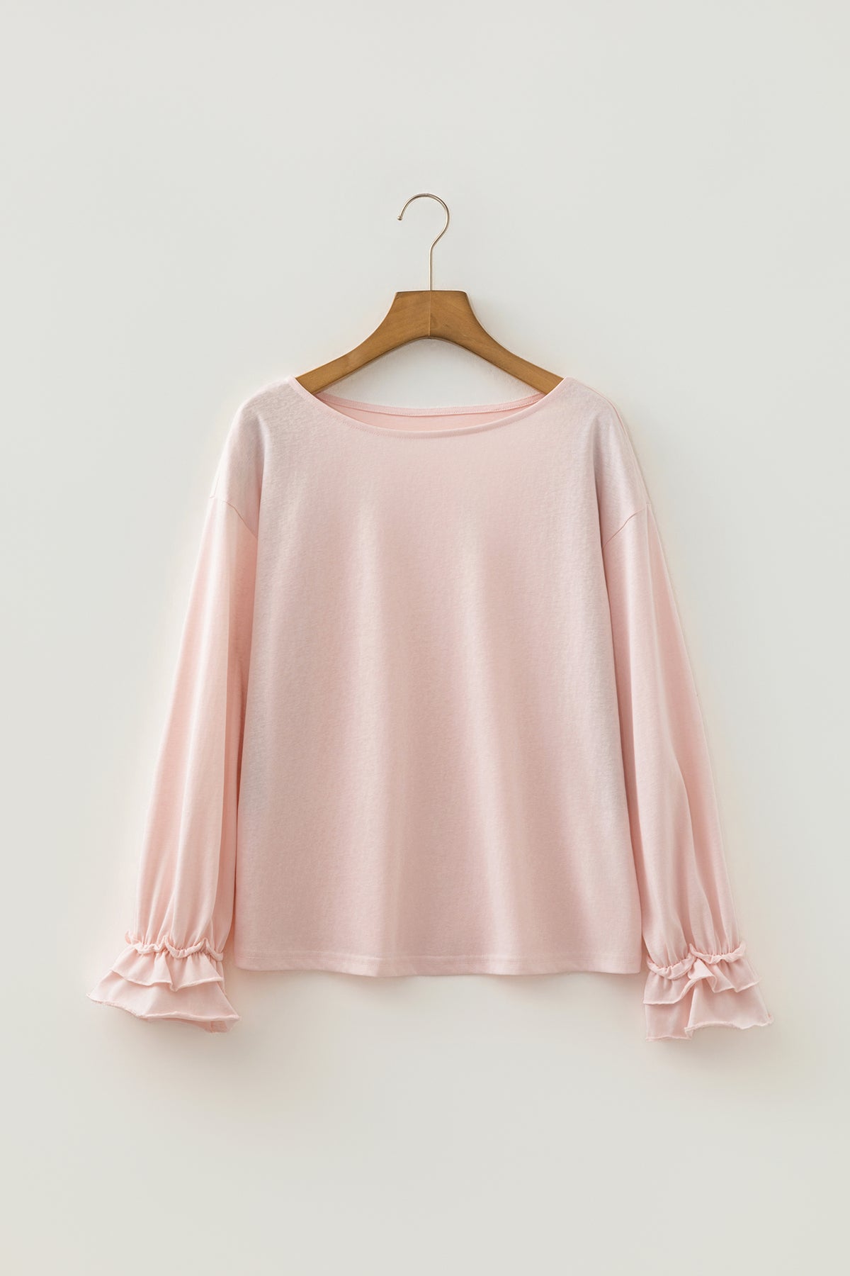 Gossamer Pink Long Sleeve Ruffle Cuff Casual Elegant Top