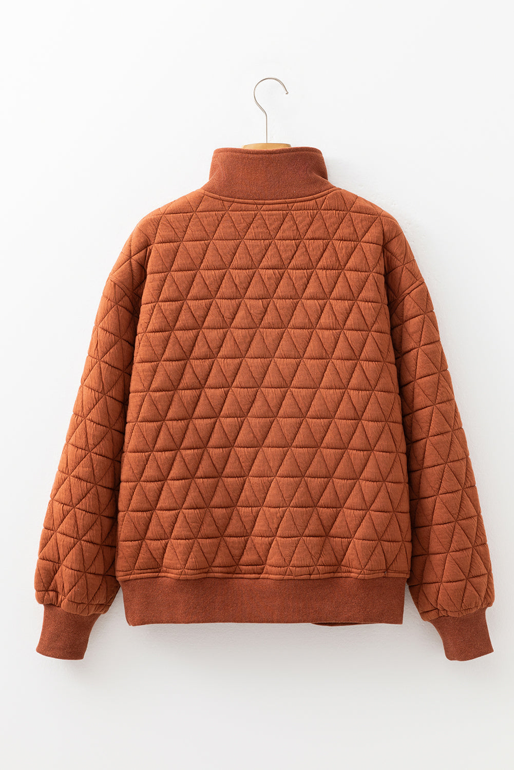 Straw Yellow Textured Zipper Neck Long Sleeve Pullover Sweatshirt