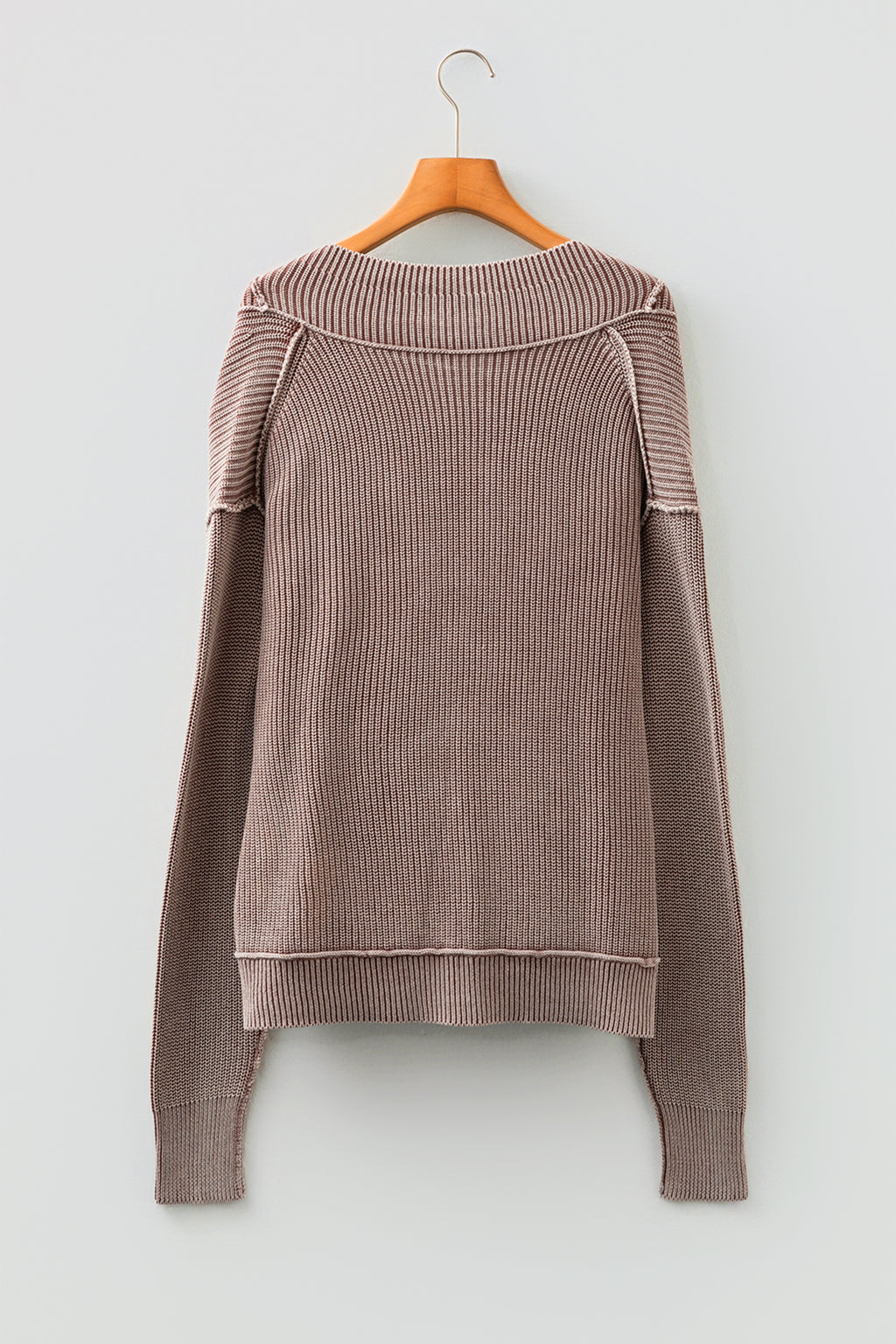 Dark Brown Mineral Wash Exposed Seam Patchwork Knit Cardigan