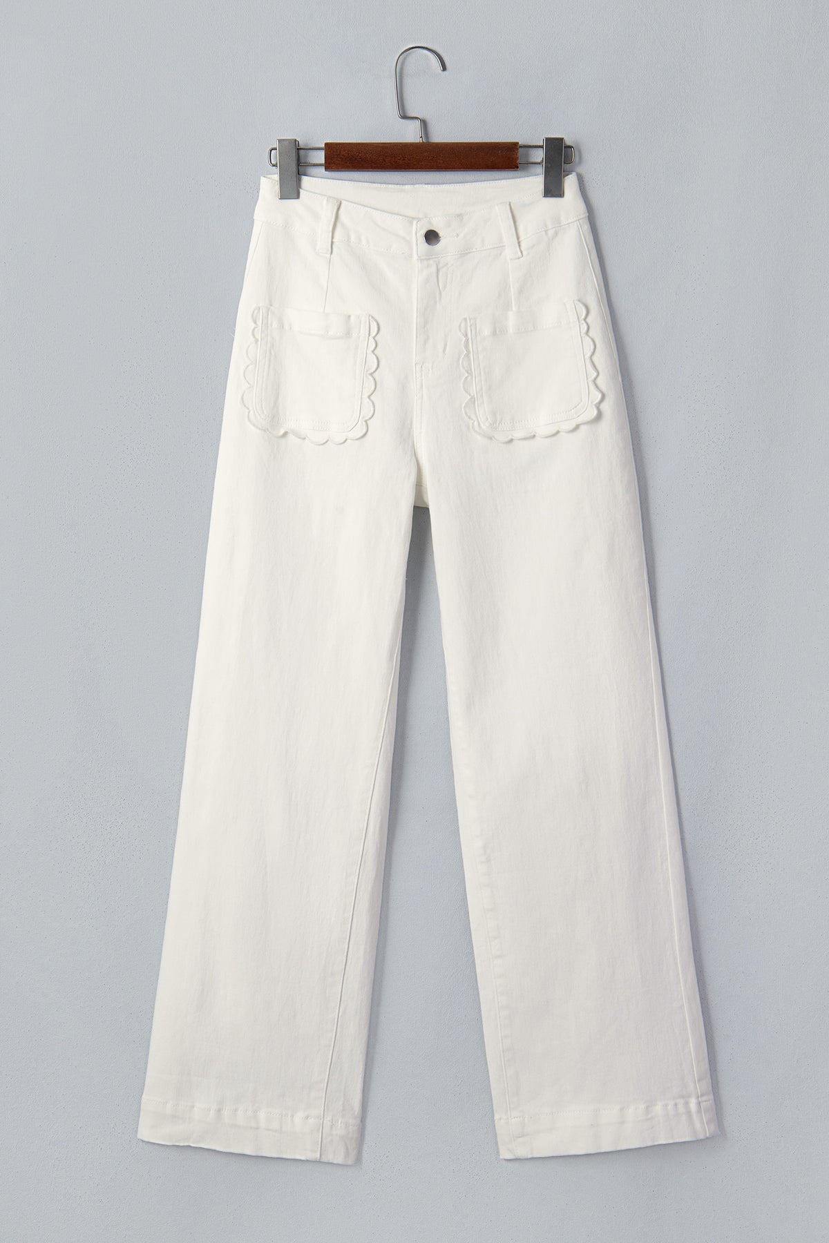 Yellow Solid Color Scalloped Patch Pocket Shift Jeans