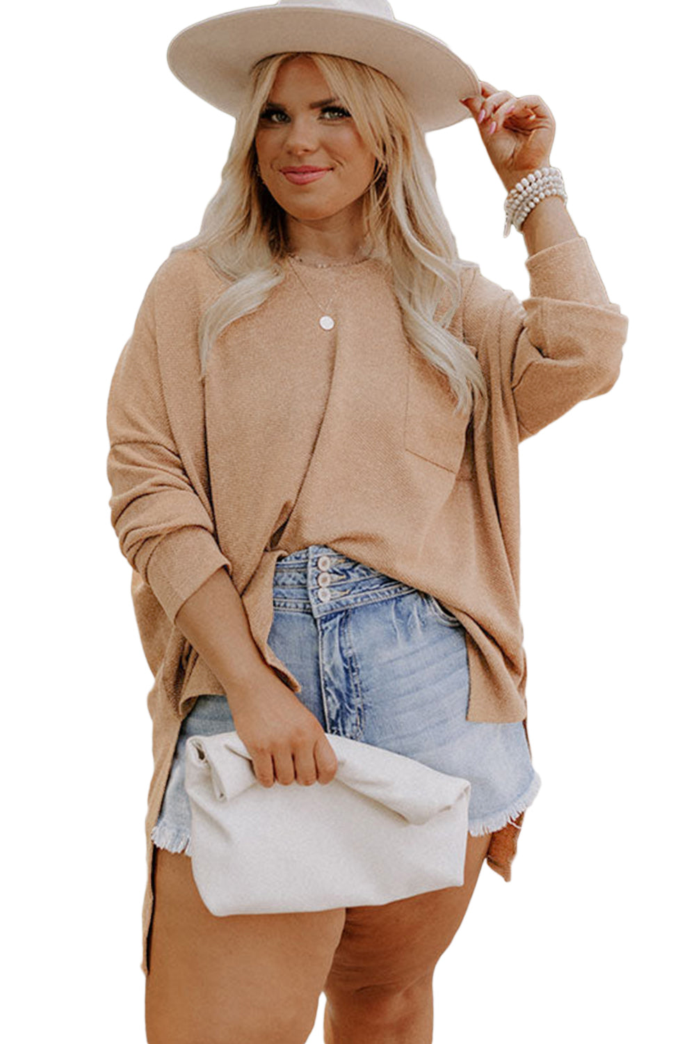 Parchment Plus Size Drop Shoulder Knit Tunic Top