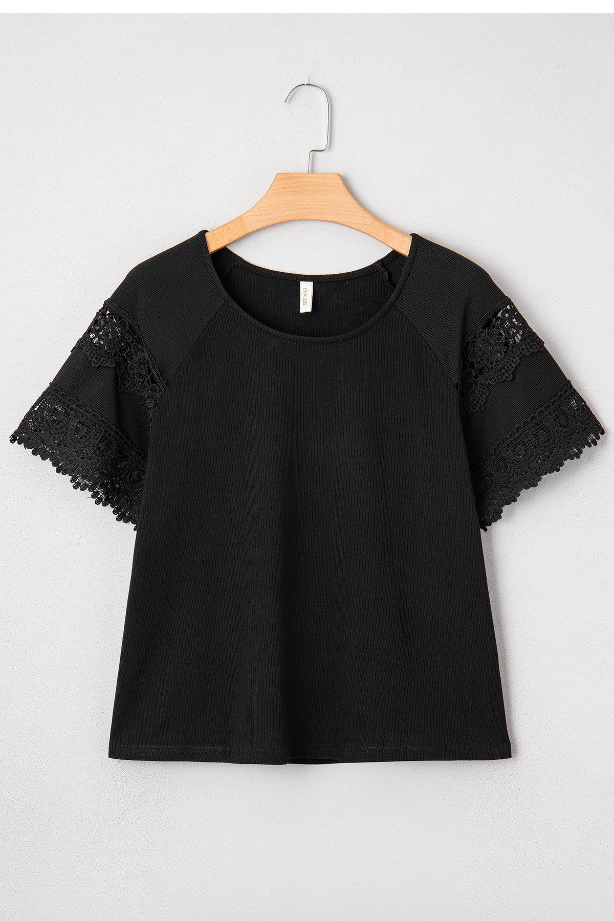 White Ribbed Lace Patchwork Short Sleeve Top