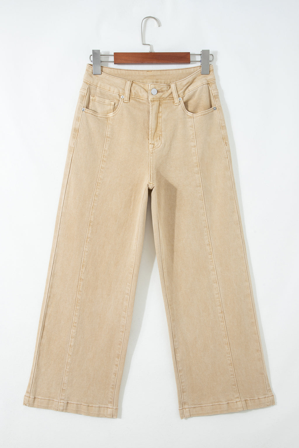 Red Sandalwood Solid Color Seamed Center Wide Leg Cropped Jeans