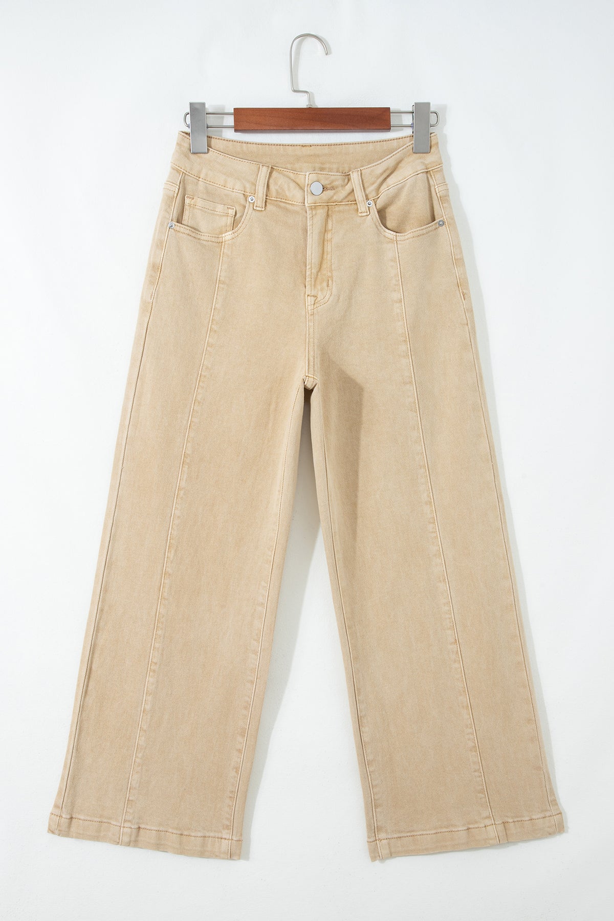 Red Sandalwood Solid Color Seamed Center Wide Leg Cropped Jeans