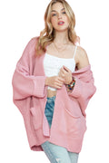Pink Batwing Sleeve Pocket Oversized Cable Knit Cardigan