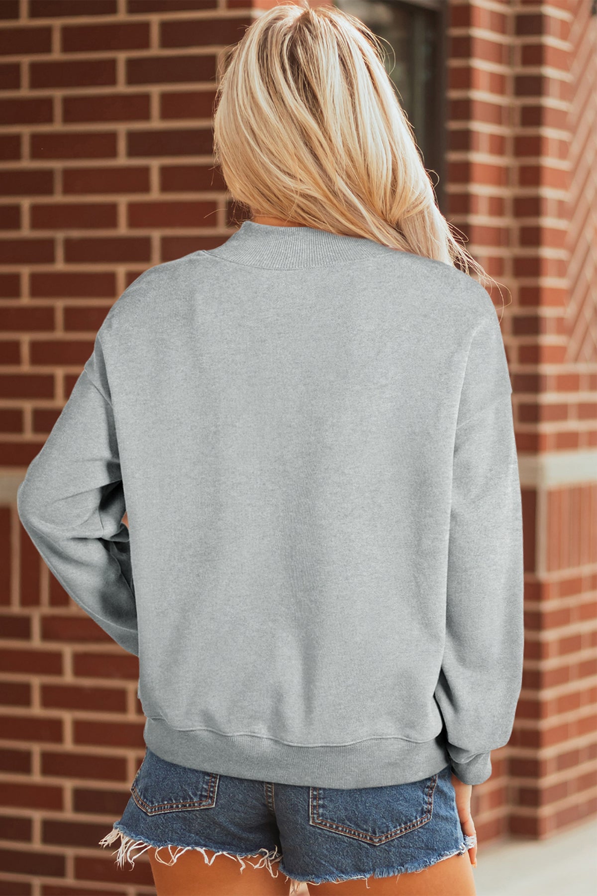 Gray Solid Color Oversized Mock Neck Sweatshirt