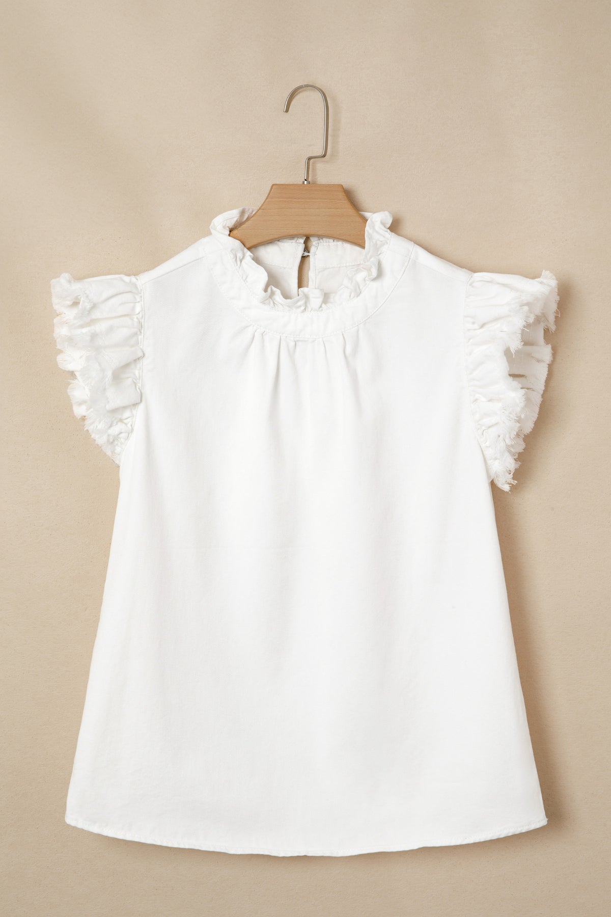 Beau Blue Frilled Collar Flutter Sleeve Denim Top
