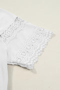 White Ribbed Lace Patchwork Short Sleeve Top