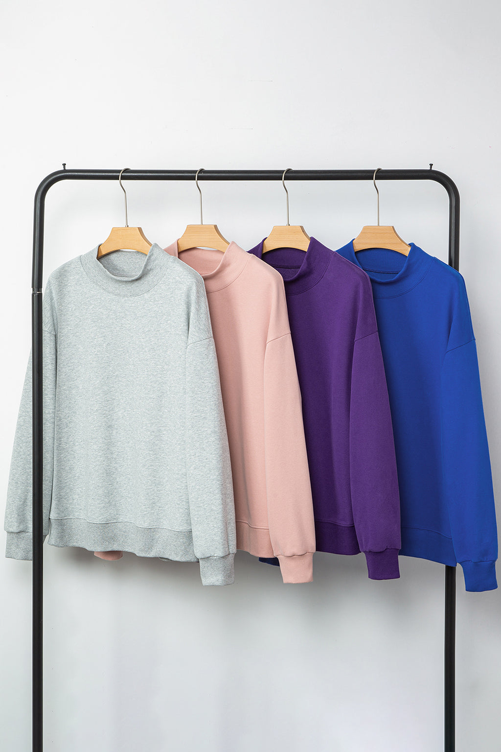 Gray Solid Color Oversized Mock Neck Sweatshirt
