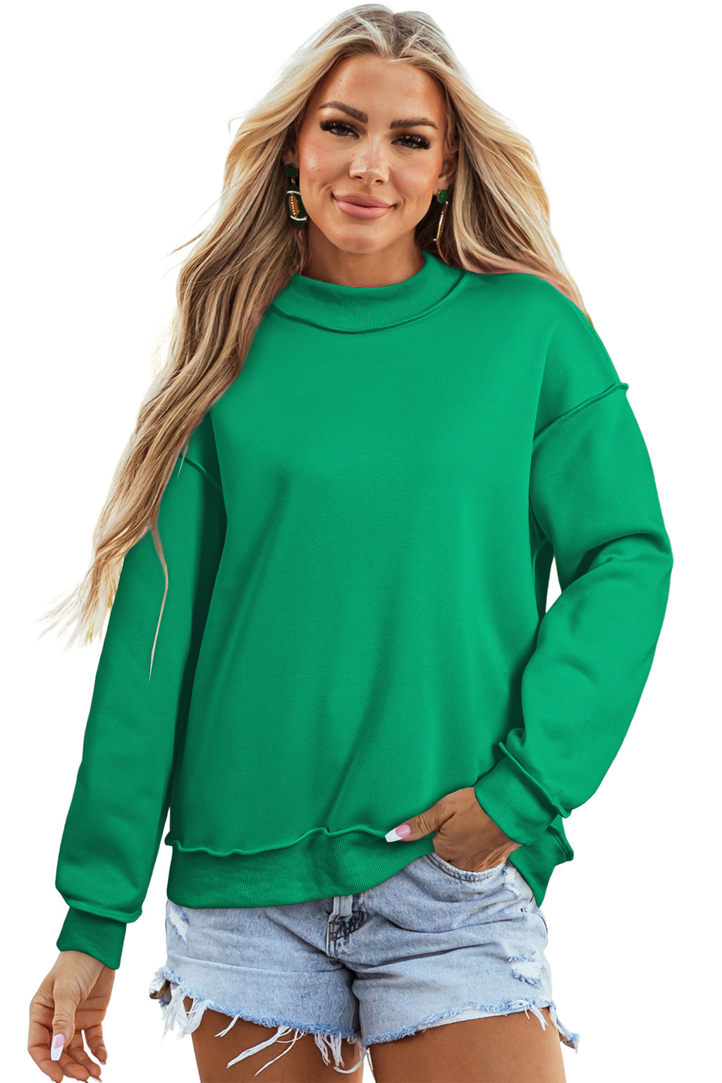 Light Grey Oversize Drop Shoulder Reversible Mock Neck Sweatshirt