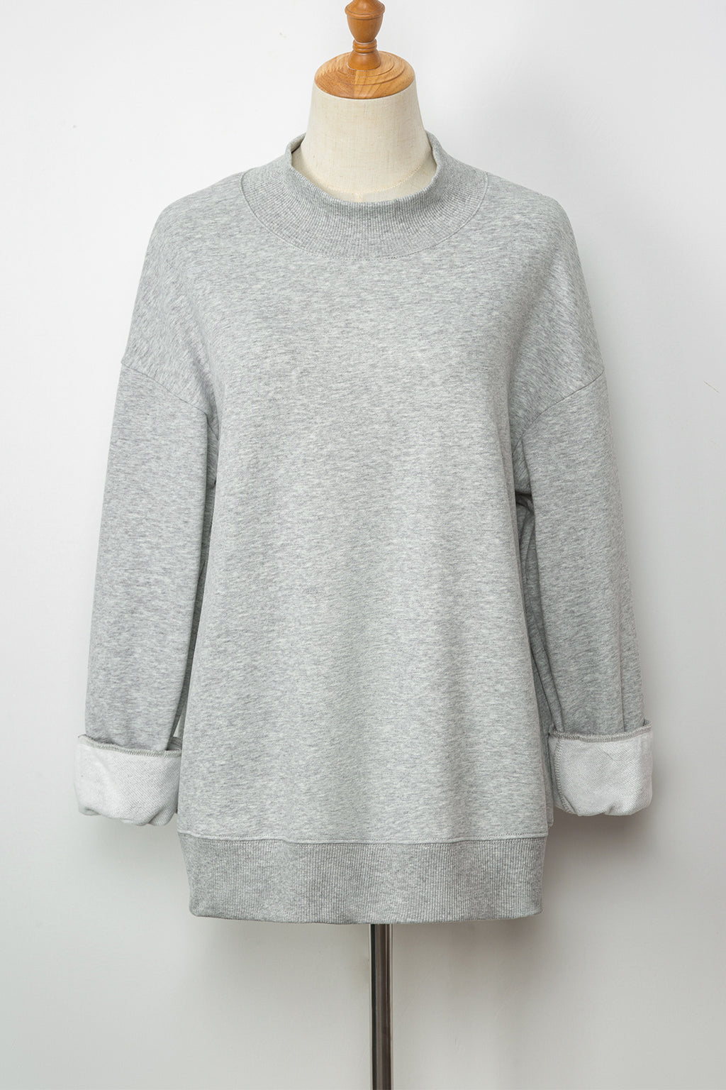 Gray Solid Color Oversized Mock Neck Sweatshirt