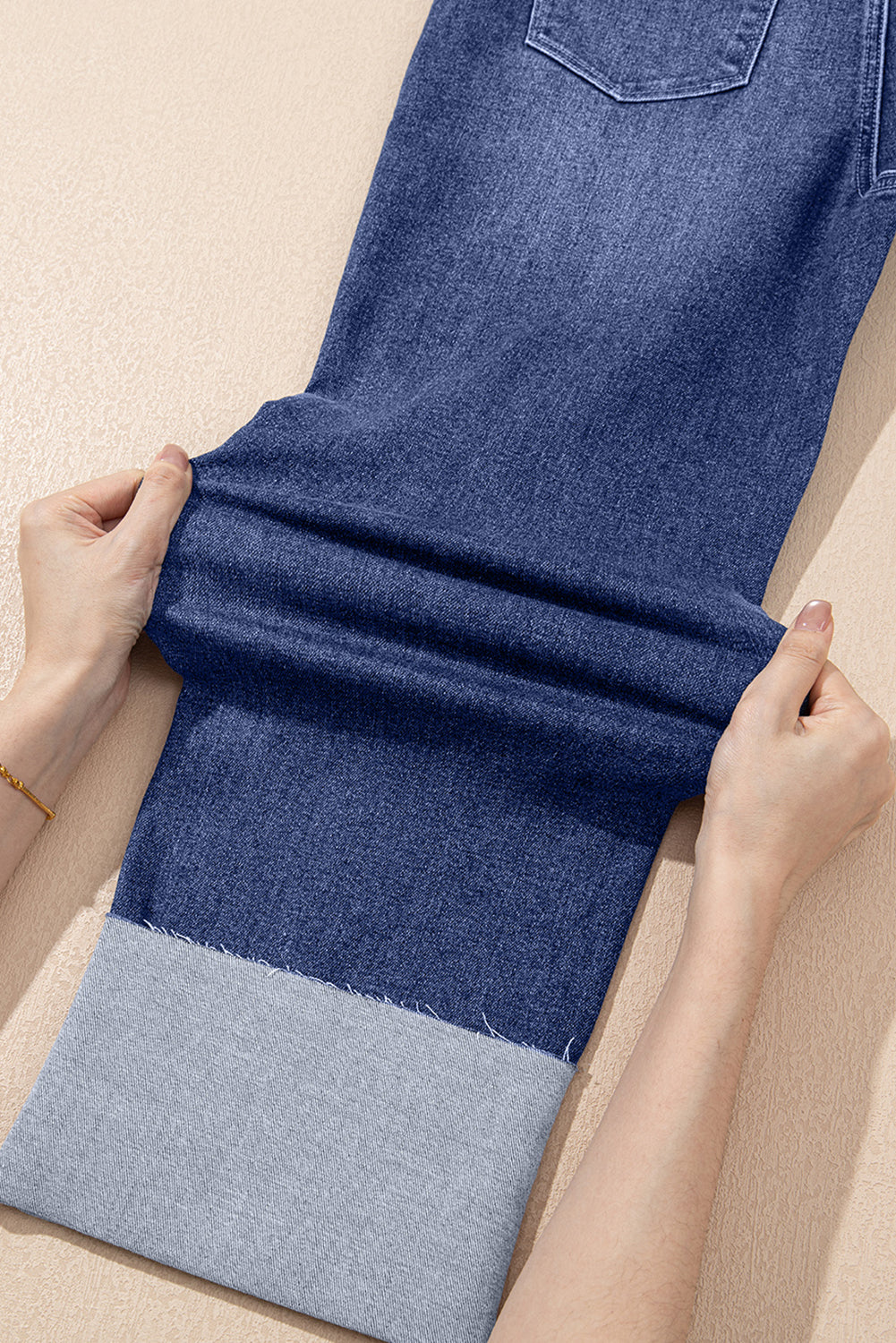 Real Teal Folded Cuffs Distressed High Waist Jeans