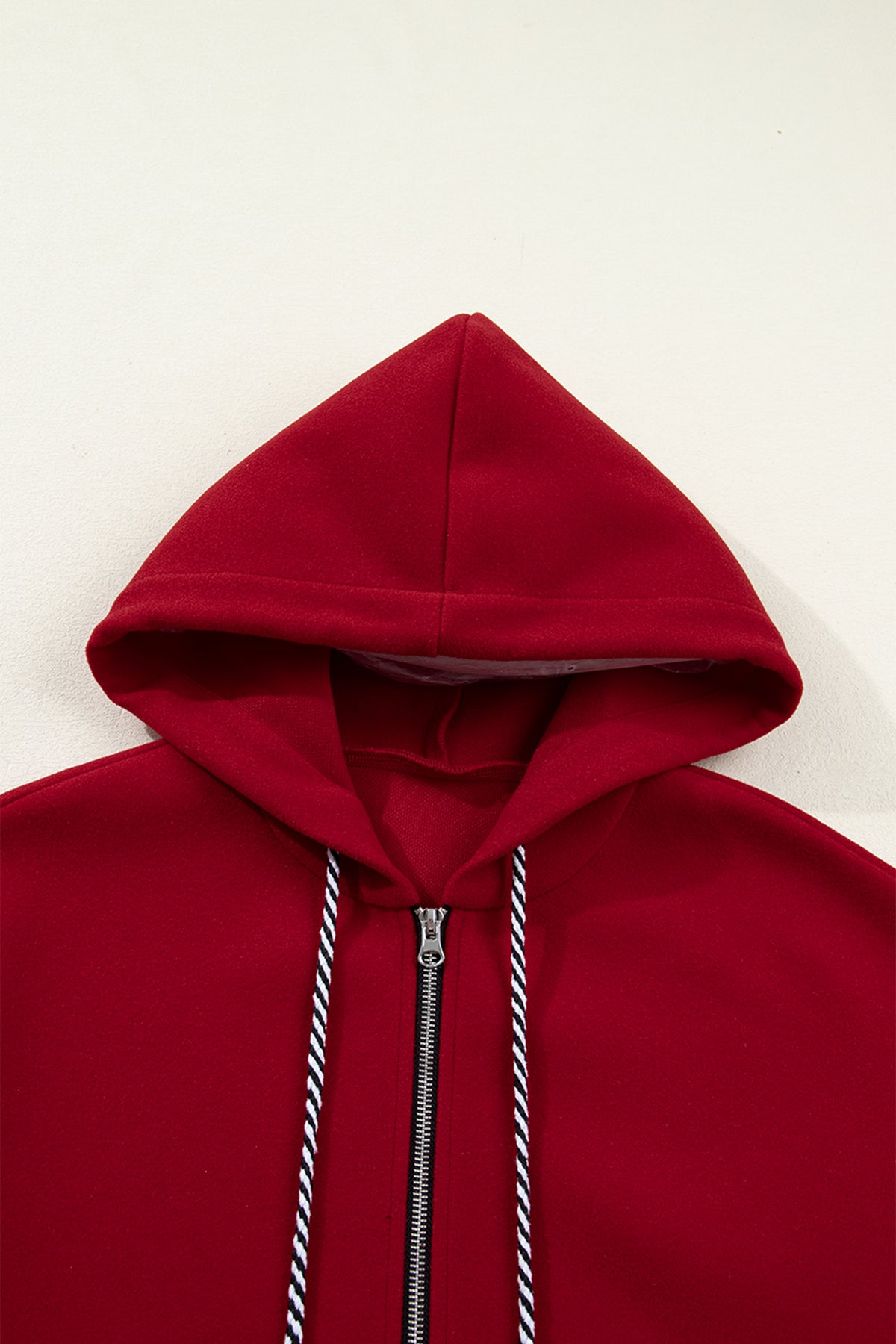 Racing Red Contrast Cuffed Drop Shoulder Zip up Tunic Hoodie