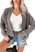 Dark Brown Mineral Wash Exposed Seam Patchwork Knit Cardigan