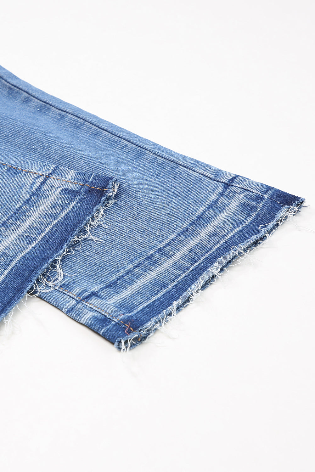 Dark Blue Whiskered Wash Raw Hem Cropped Jeans