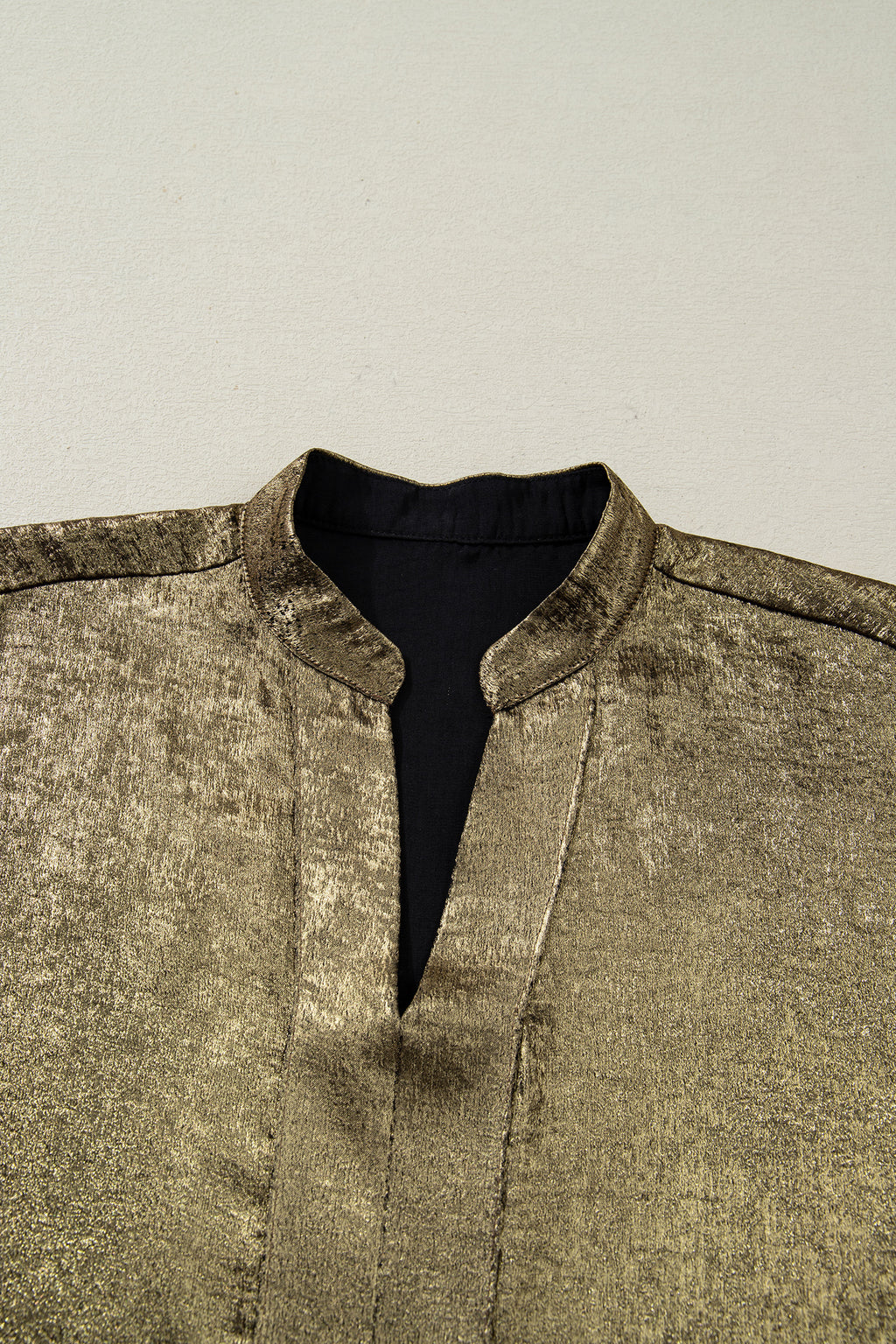 Gold Metallic Split Neck Half Sleeve Blouse
