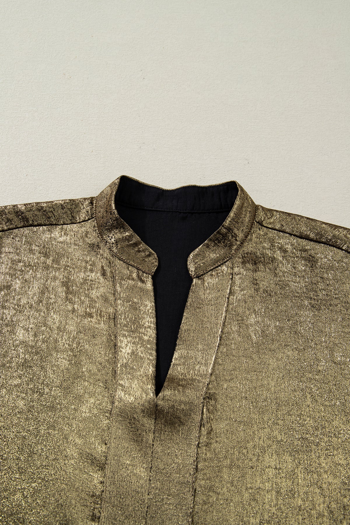 Gold Metallic Split Neck Half Sleeve Blouse