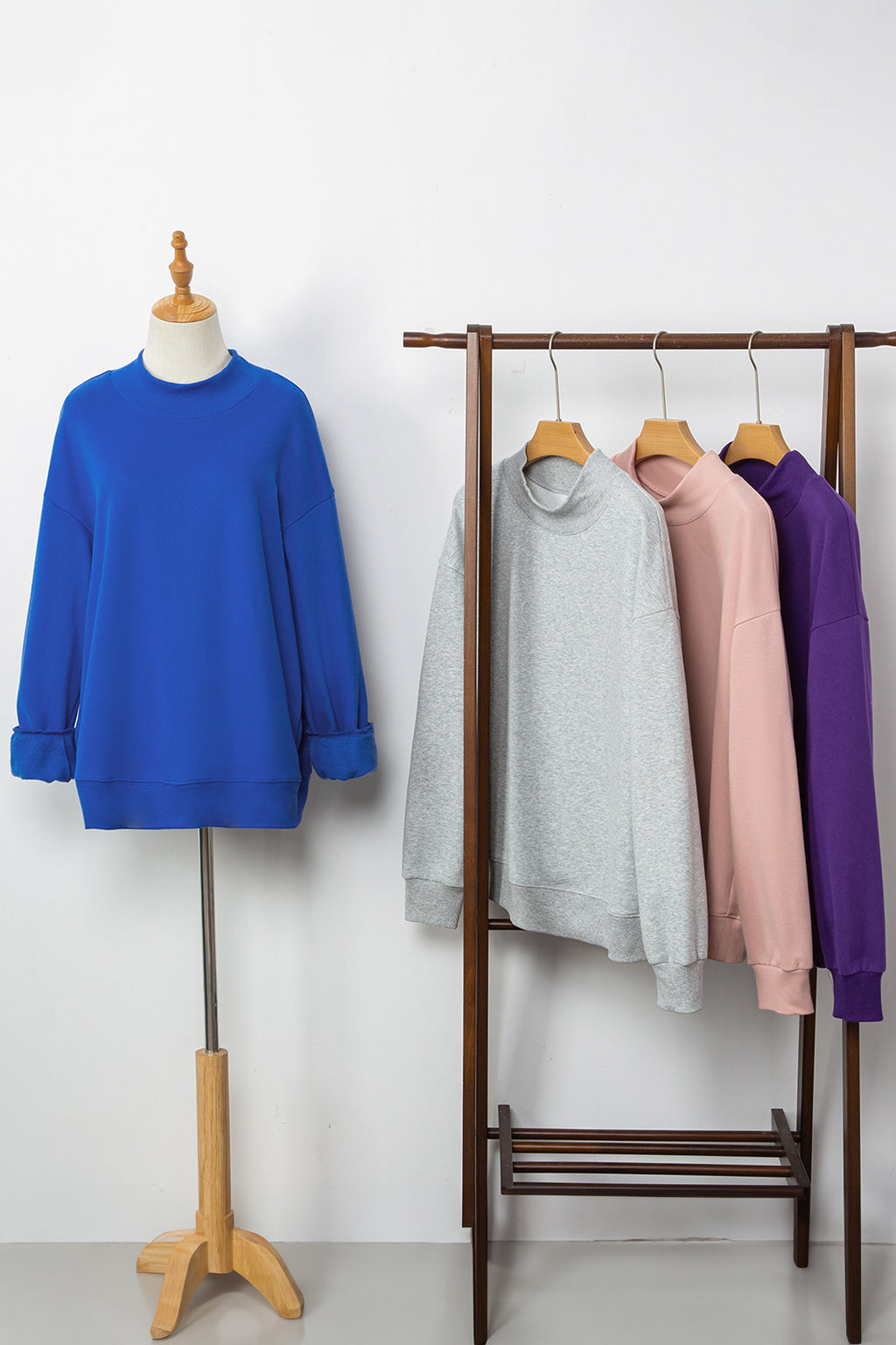 Gray Solid Color Oversized Mock Neck Sweatshirt