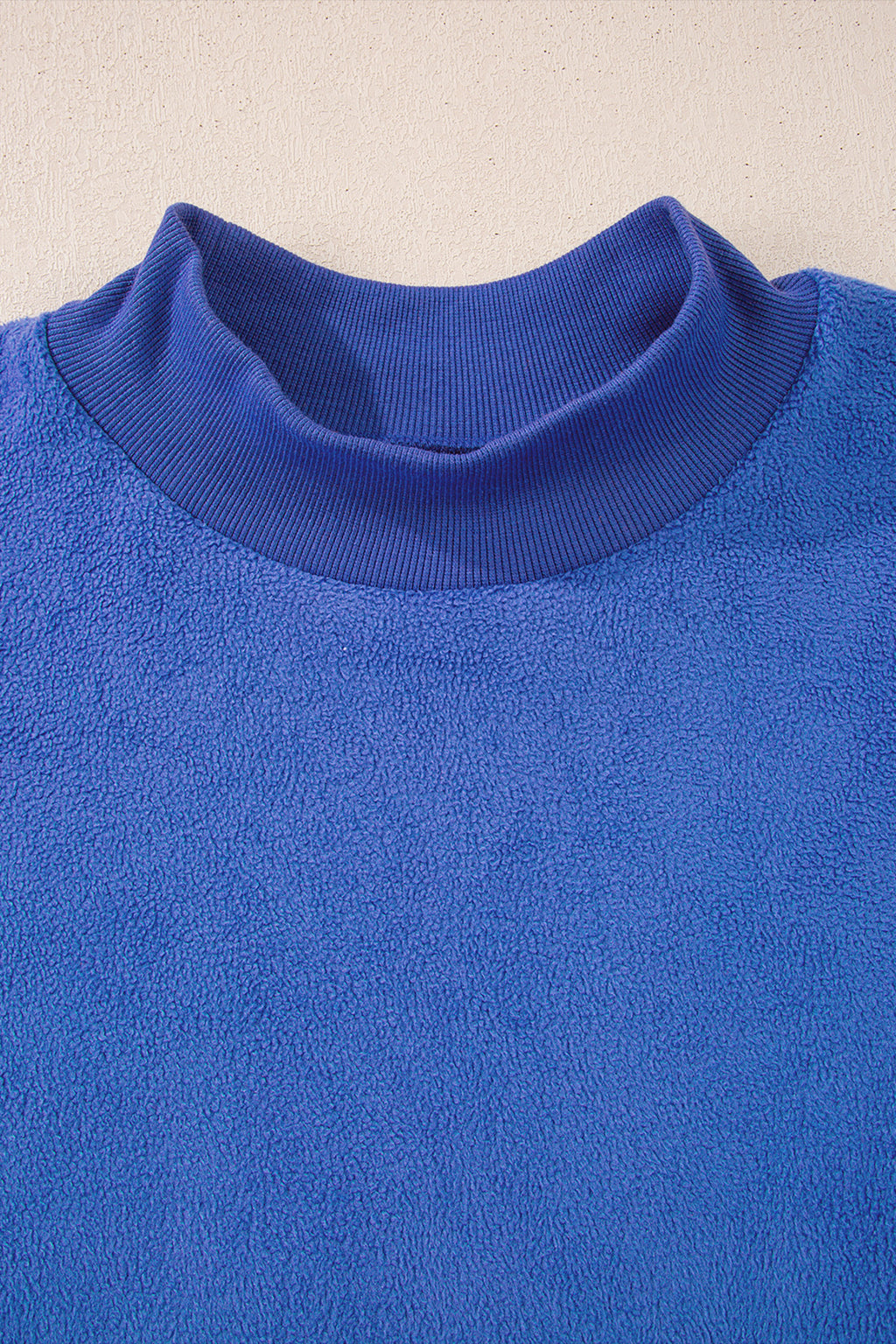 Light Grey Oversize Drop Shoulder Reversible Mock Neck Sweatshirt
