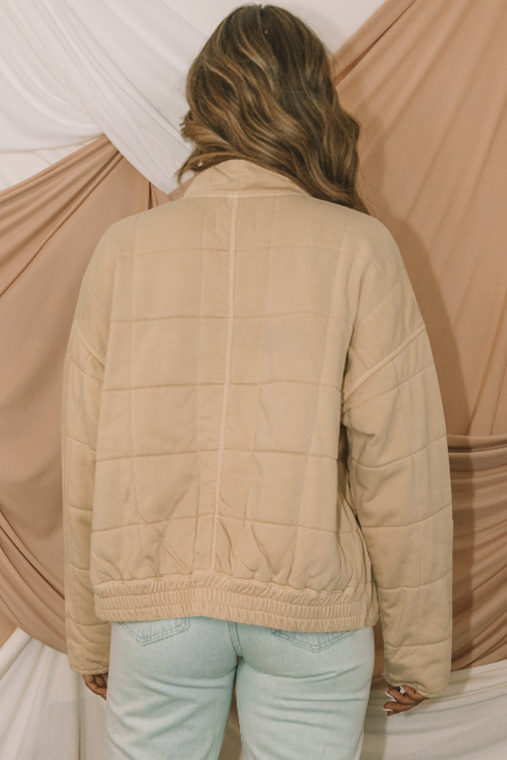 Green Zip Up Pocket Quilted Cropped Jacket