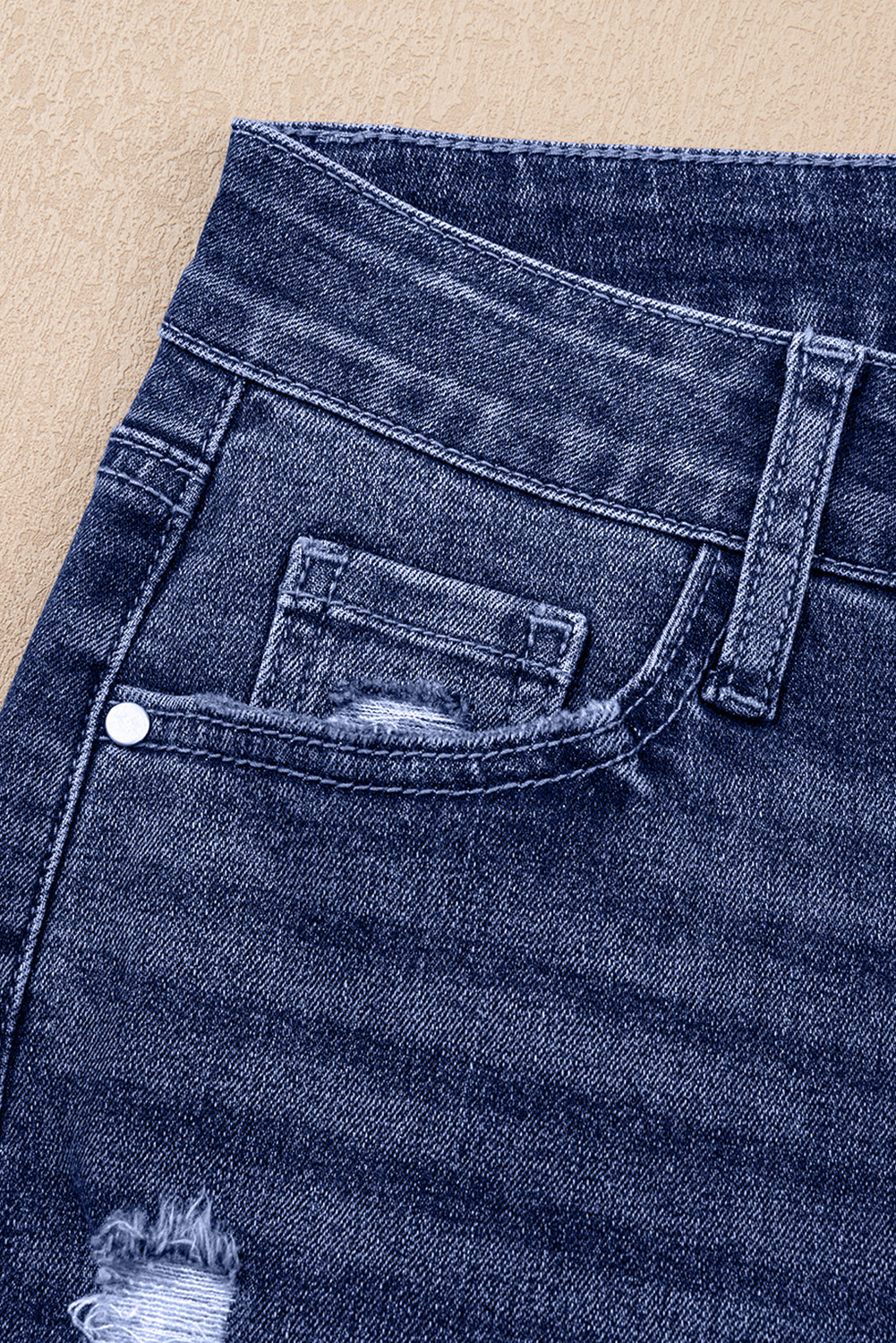 Real Teal Folded Cuffs Distressed High Waist Jeans
