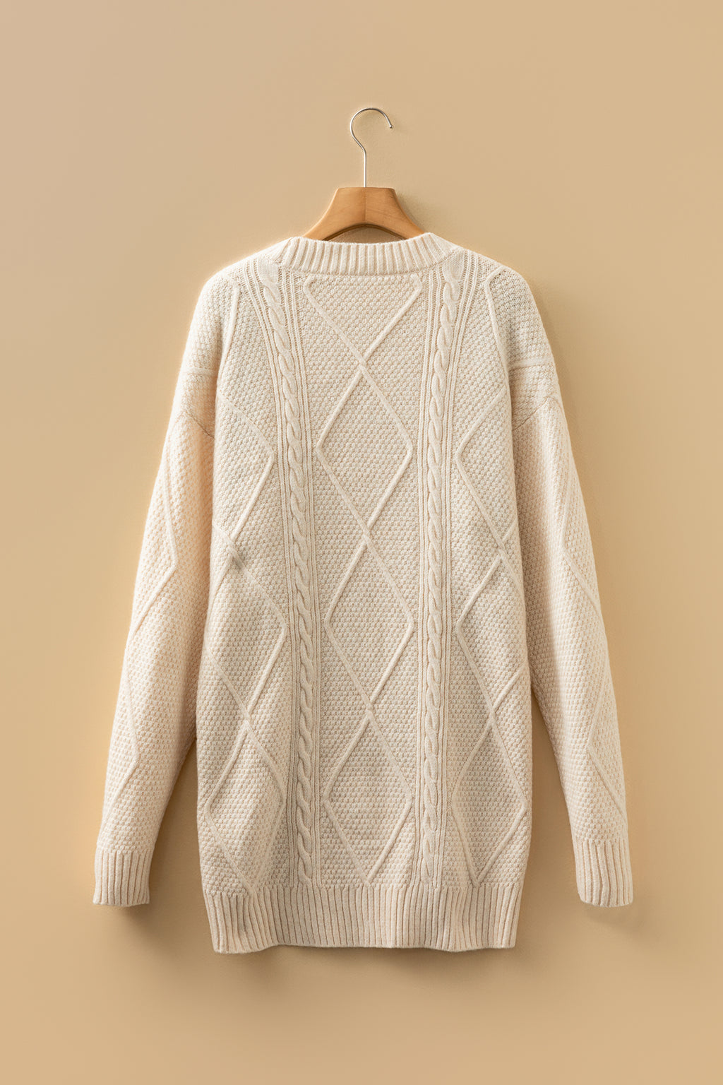 Coffee Twist Cable Knit Drop Shoulder Loose Fit Sweater Dress