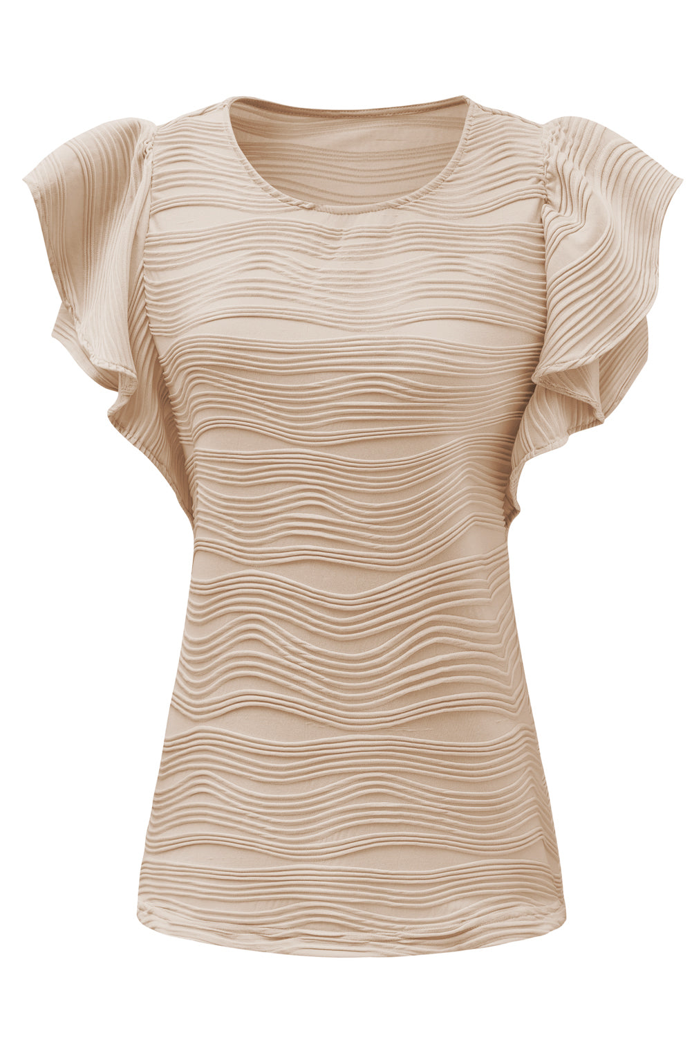 Real Teal Wavy Textured Ruffle Sleeve Top