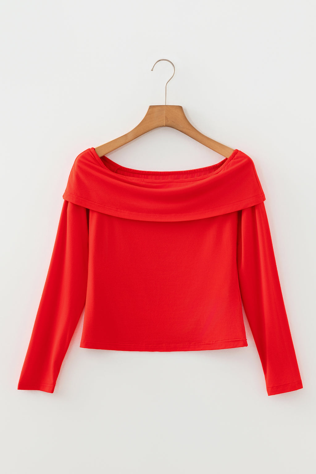 Smoke Gray Foldover Off Shoulder Long Sleeve Slim Top