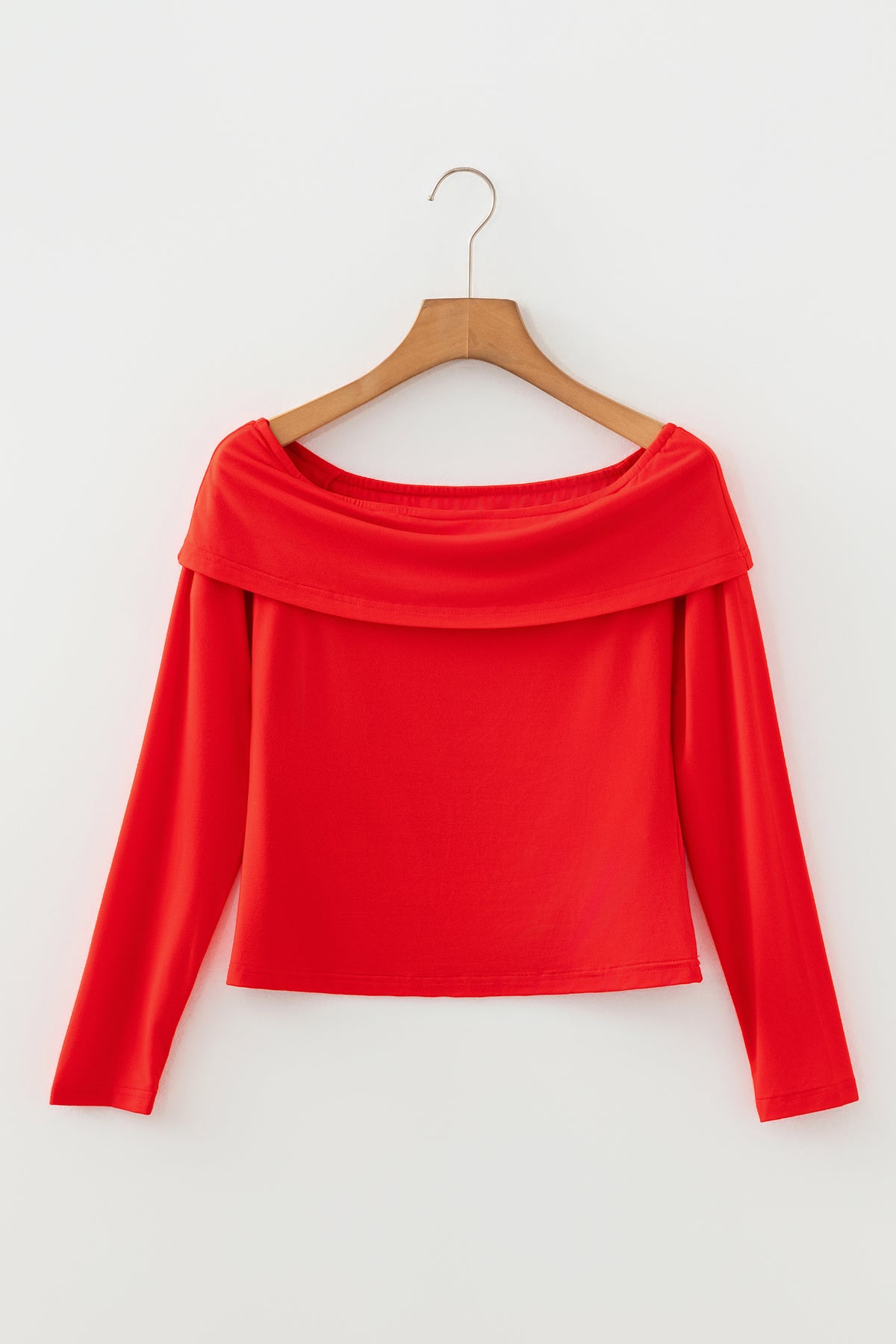 Smoke Gray Foldover Off Shoulder Long Sleeve Slim Top