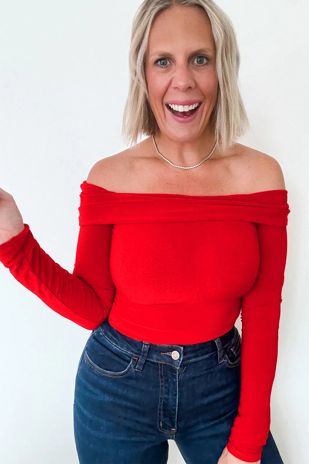 Smoke Gray Foldover Off Shoulder Long Sleeve Slim Top