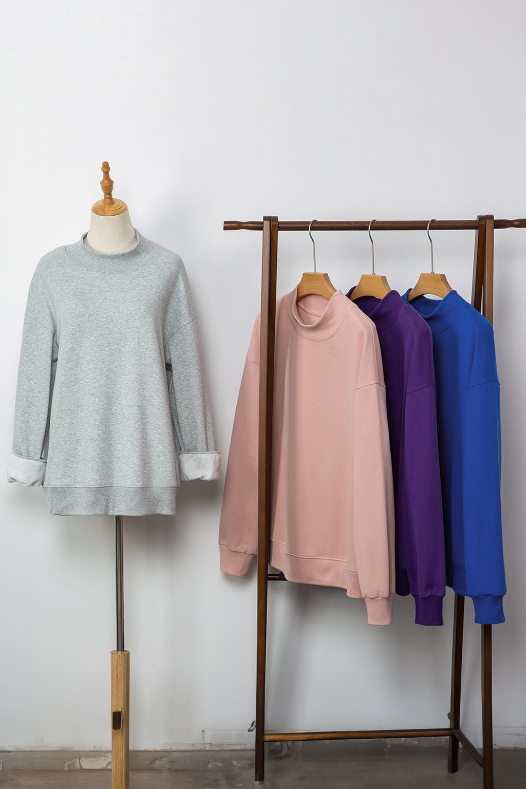 Gray Solid Color Oversized Mock Neck Sweatshirt