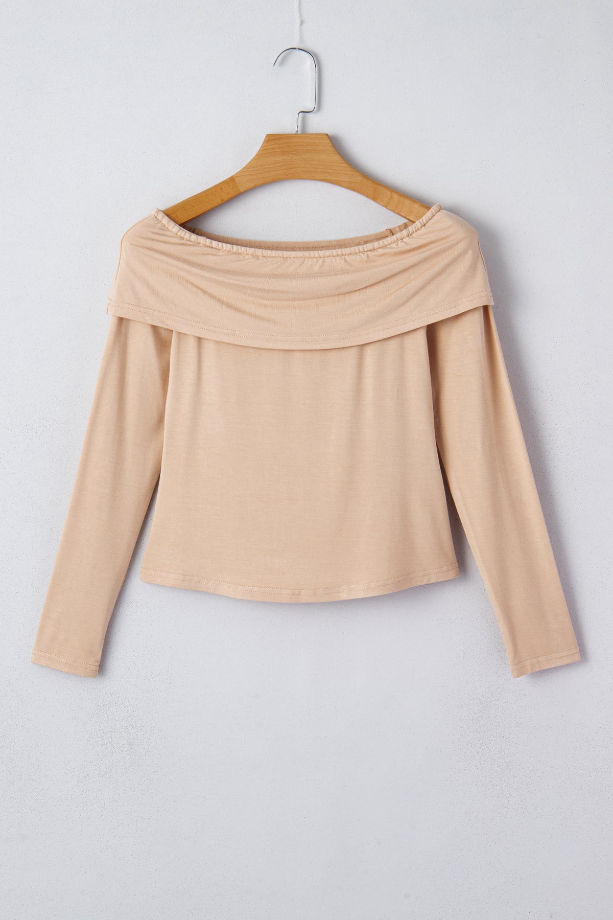 Smoke Gray Foldover Off Shoulder Long Sleeve Slim Top