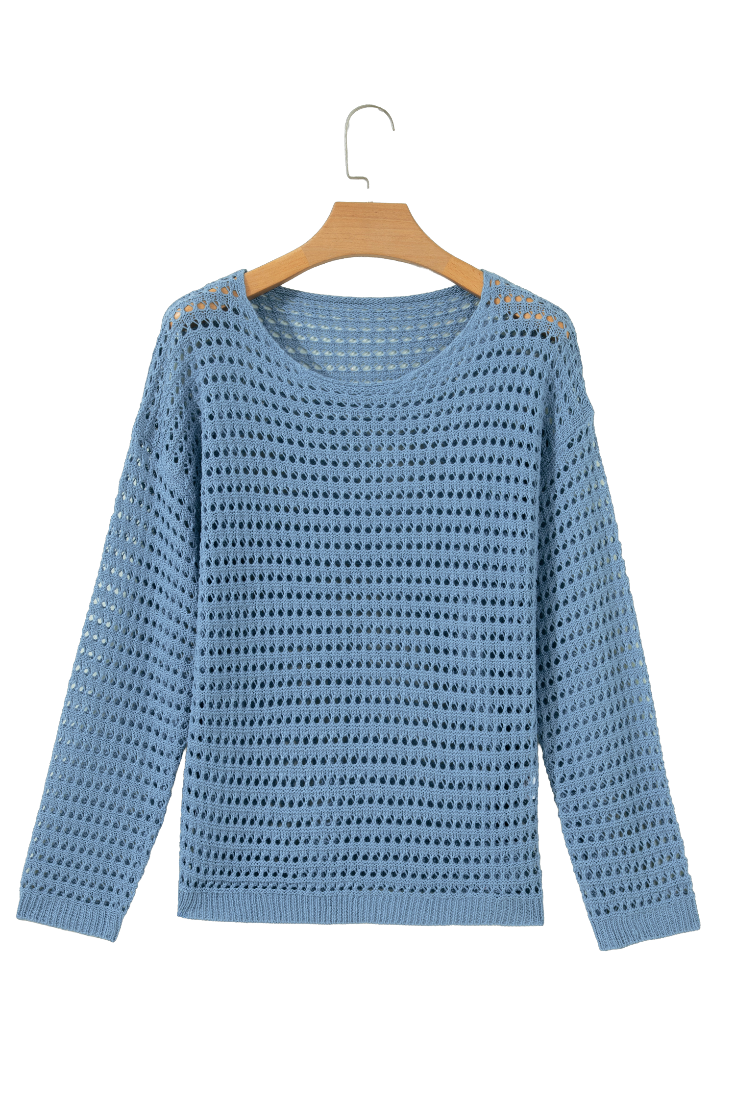 Myosotis Solid Color Hollow Out Knit Long Sleeve Crochet Sweater