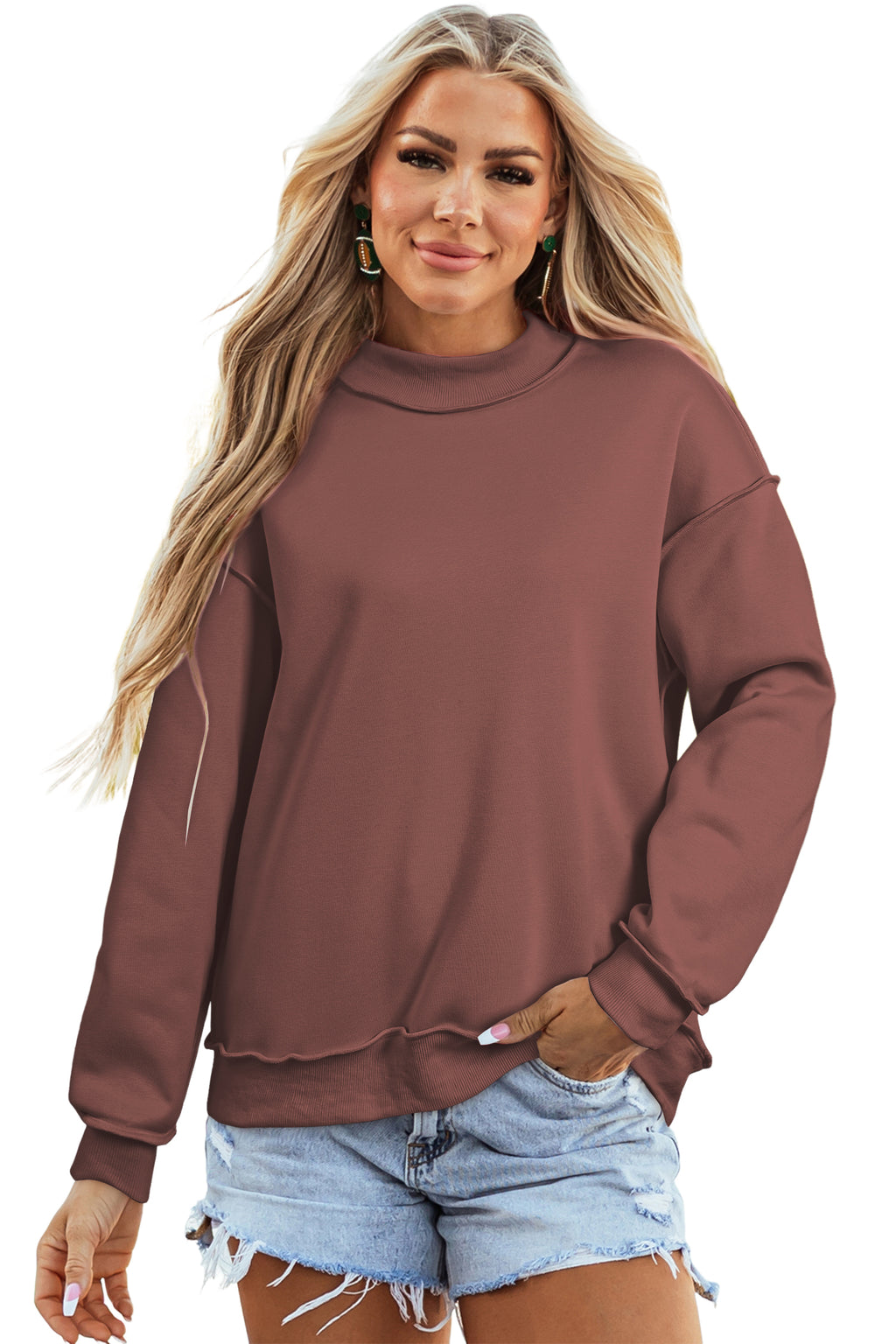 Light Grey Oversize Drop Shoulder Reversible Mock Neck Sweatshirt