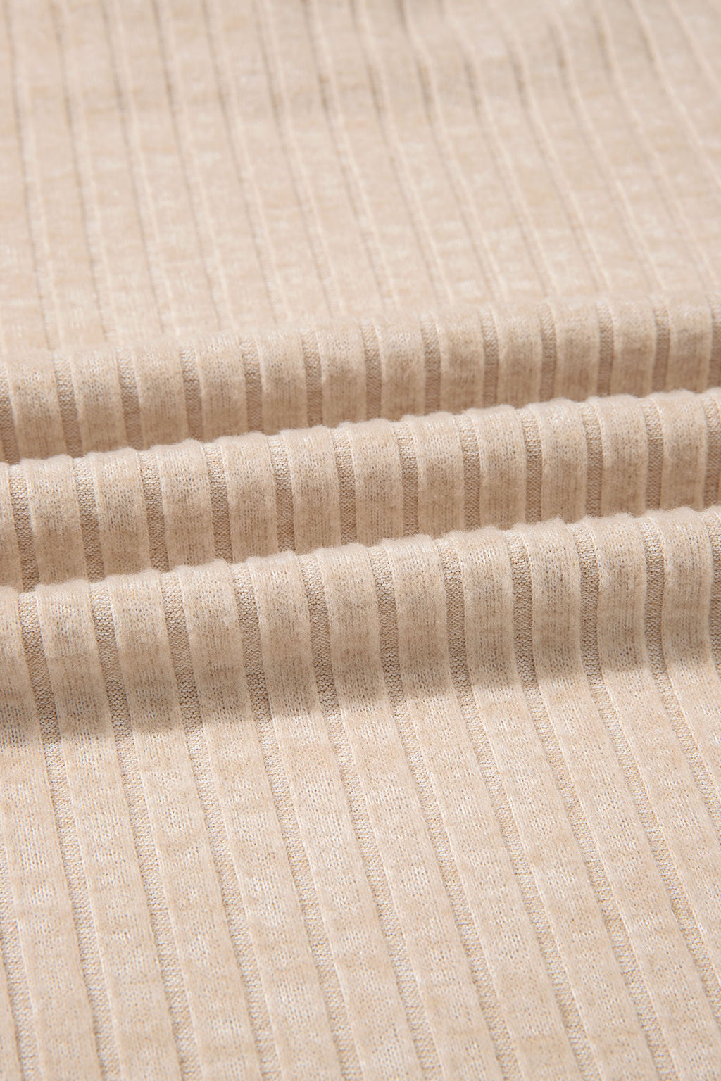 Apricot Solid Color Ribbed Knit Cowl Neck Long Sleeve Top