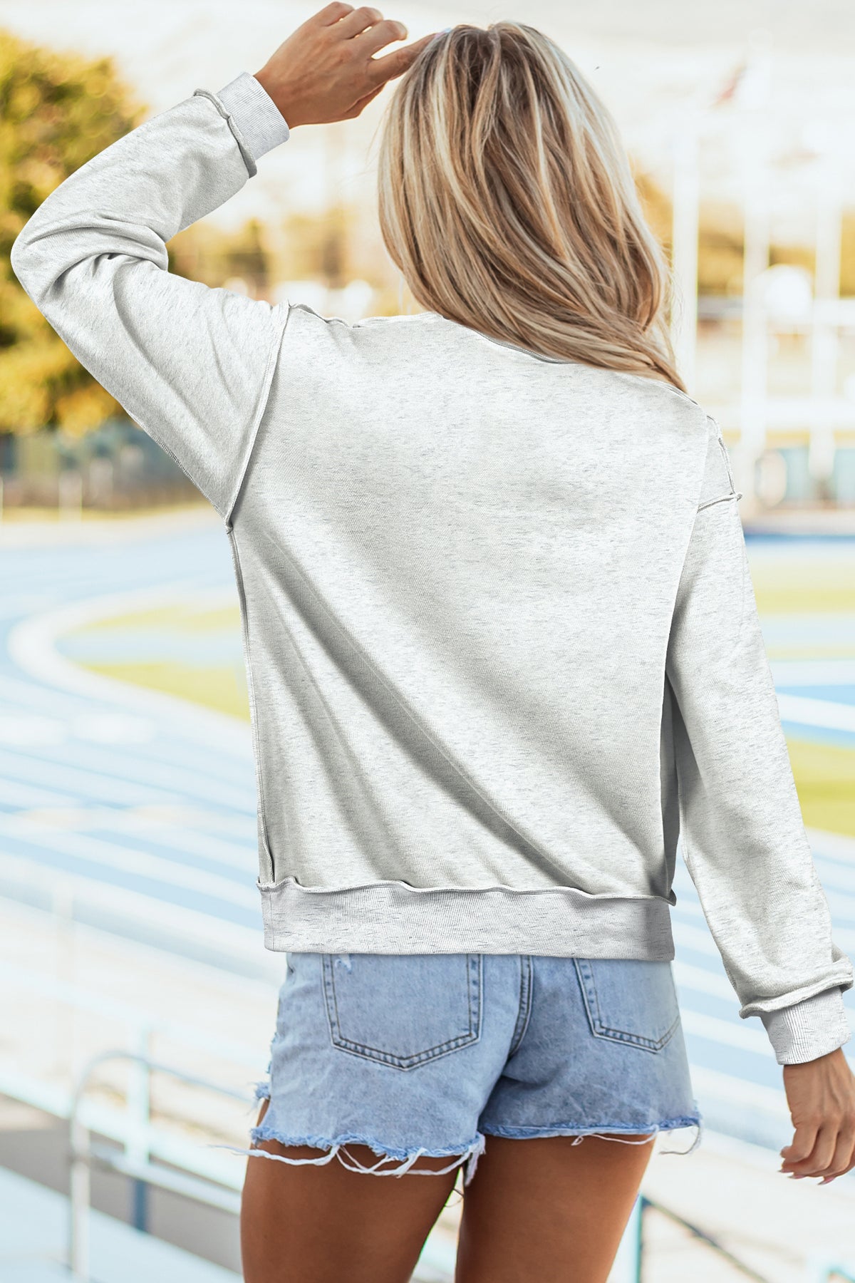Light Grey Oversize Drop Shoulder Reversible Mock Neck Sweatshirt