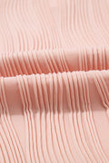 Pink Wavy Textured Button V Neck Tee