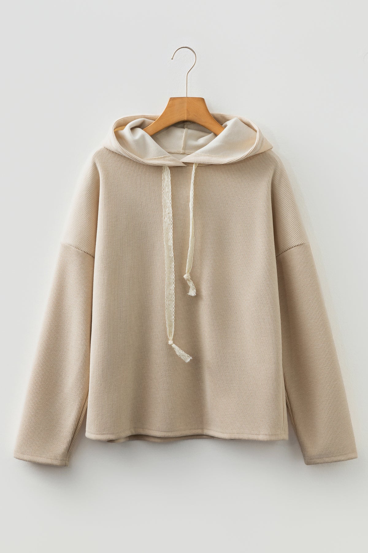 Jet Stream Thermal Textured Lace Drawstring Baggy Hoodie