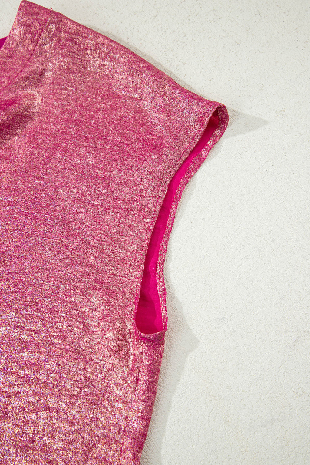 Bright Pink Metallic Round Neck Cap Sleeve Tee