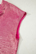 Bright Pink Metallic Round Neck Cap Sleeve Tee