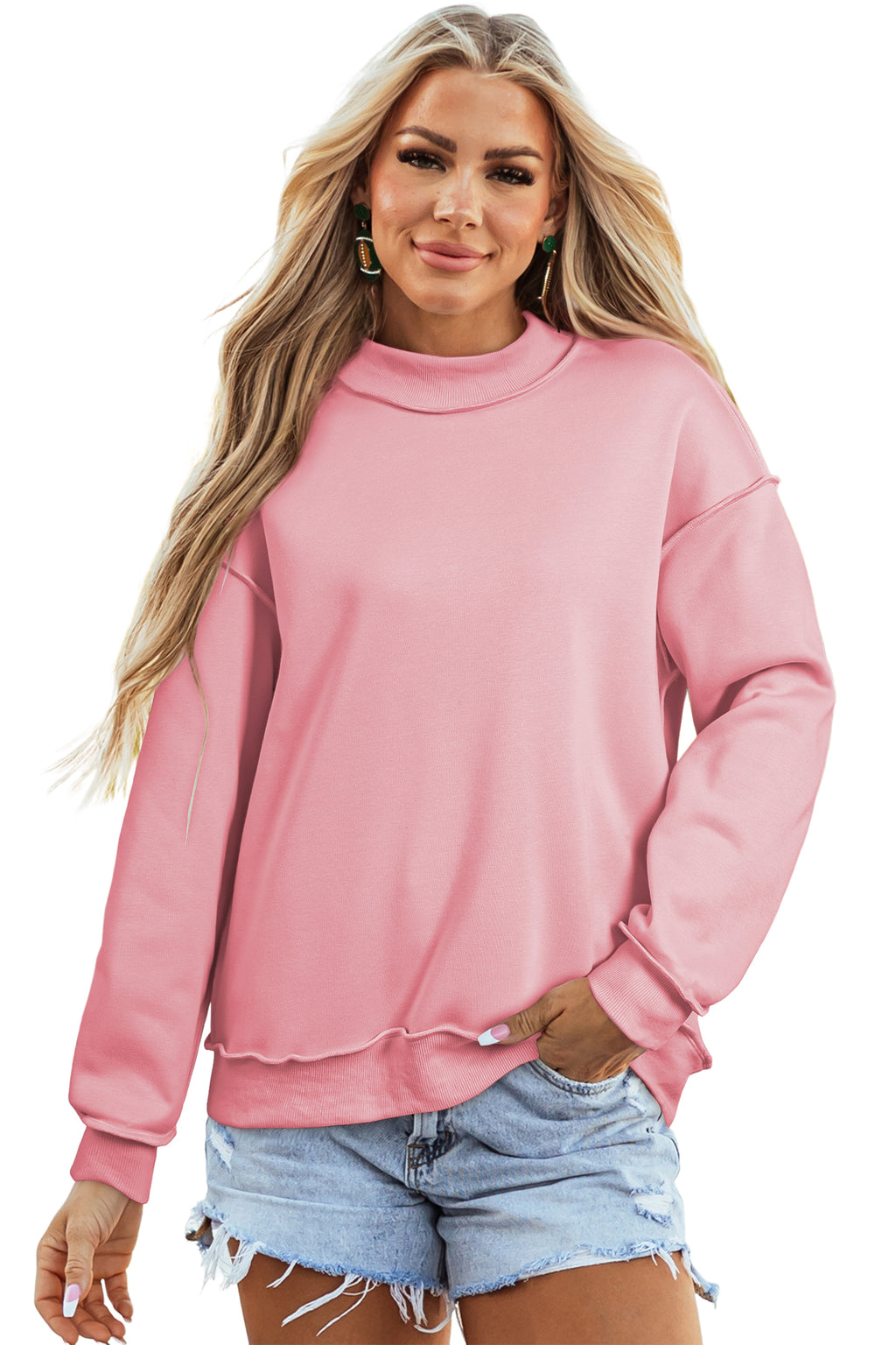 Light Grey Oversize Drop Shoulder Reversible Mock Neck Sweatshirt