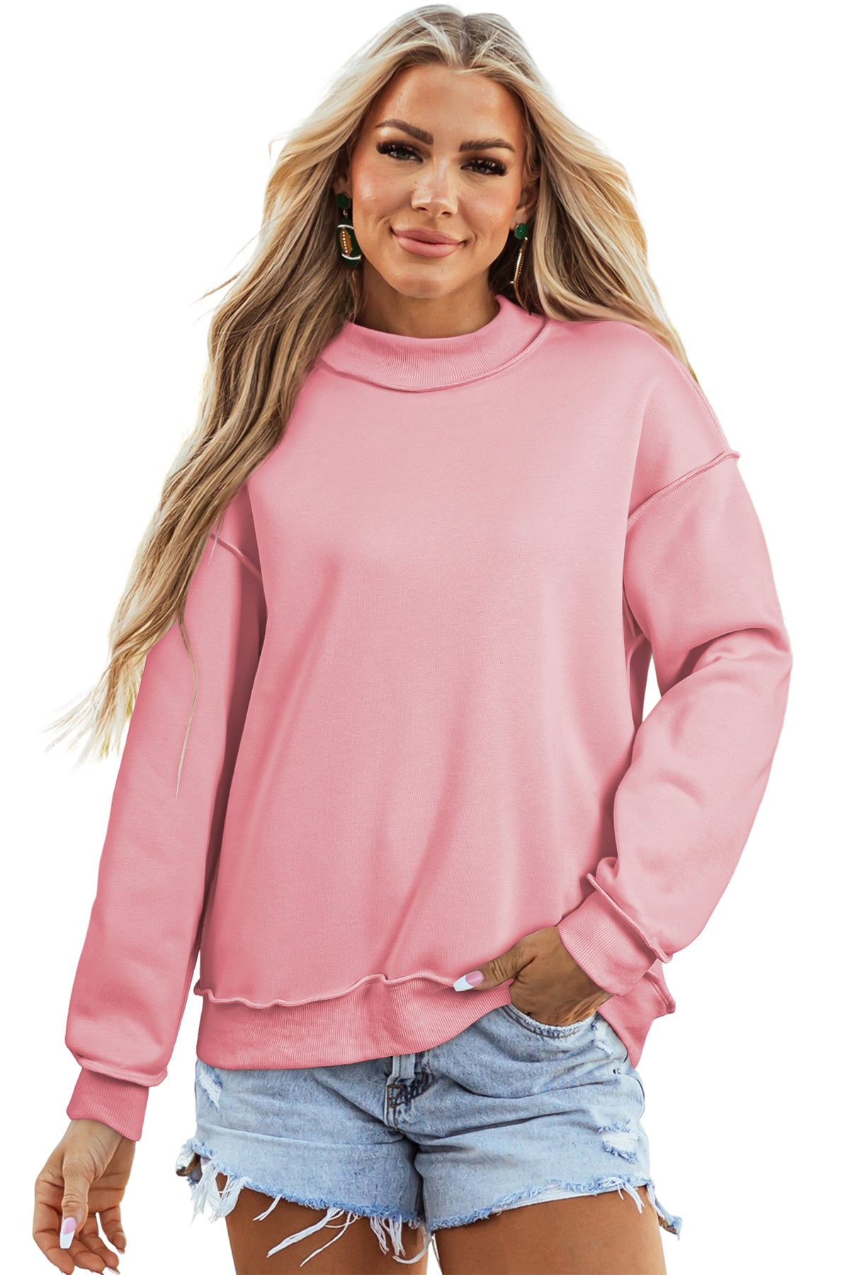 Light Grey Oversize Drop Shoulder Reversible Mock Neck Sweatshirt
