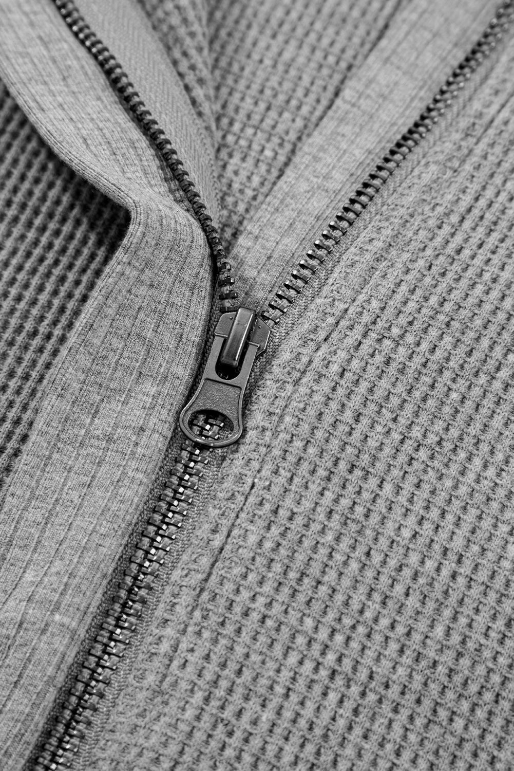Burgundy Waffle Splicing Zip Up Front Button Hooded Jacket