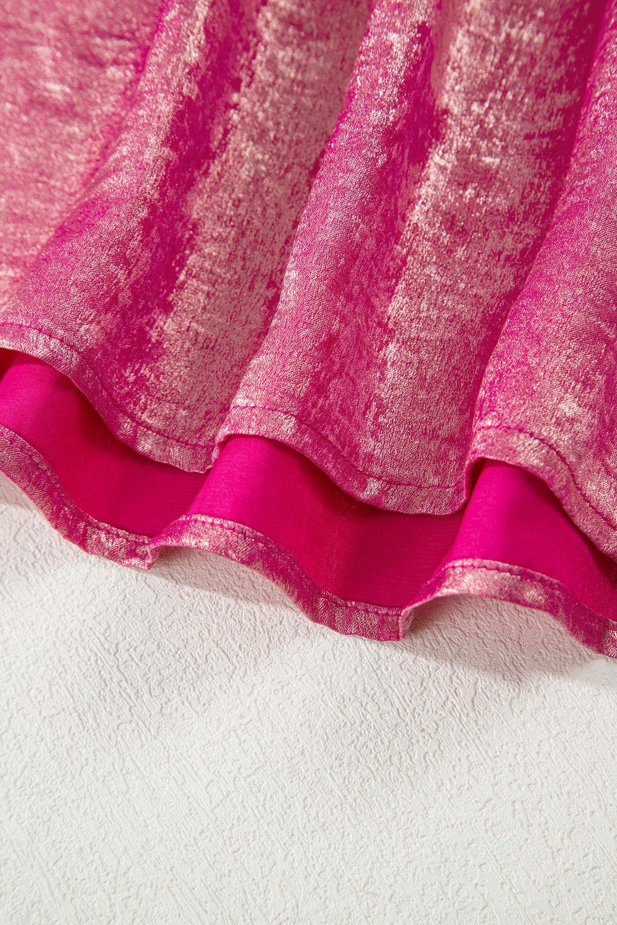Bright Pink Metallic Round Neck Cap Sleeve Tee