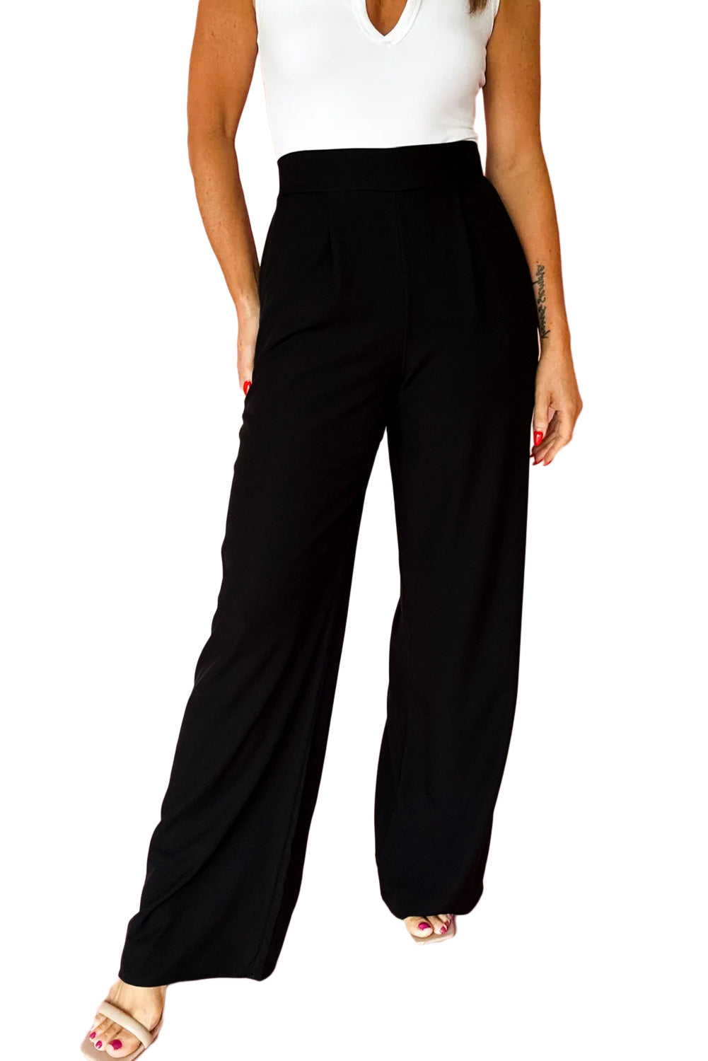 Fiery Red Pleated Detail Pull On Pants