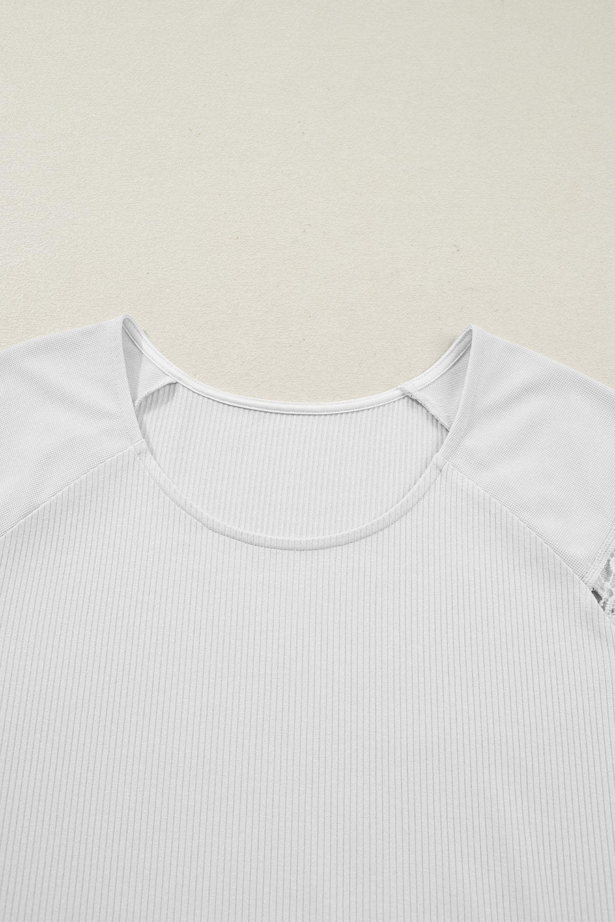 White Ribbed Lace Patchwork Short Sleeve Top