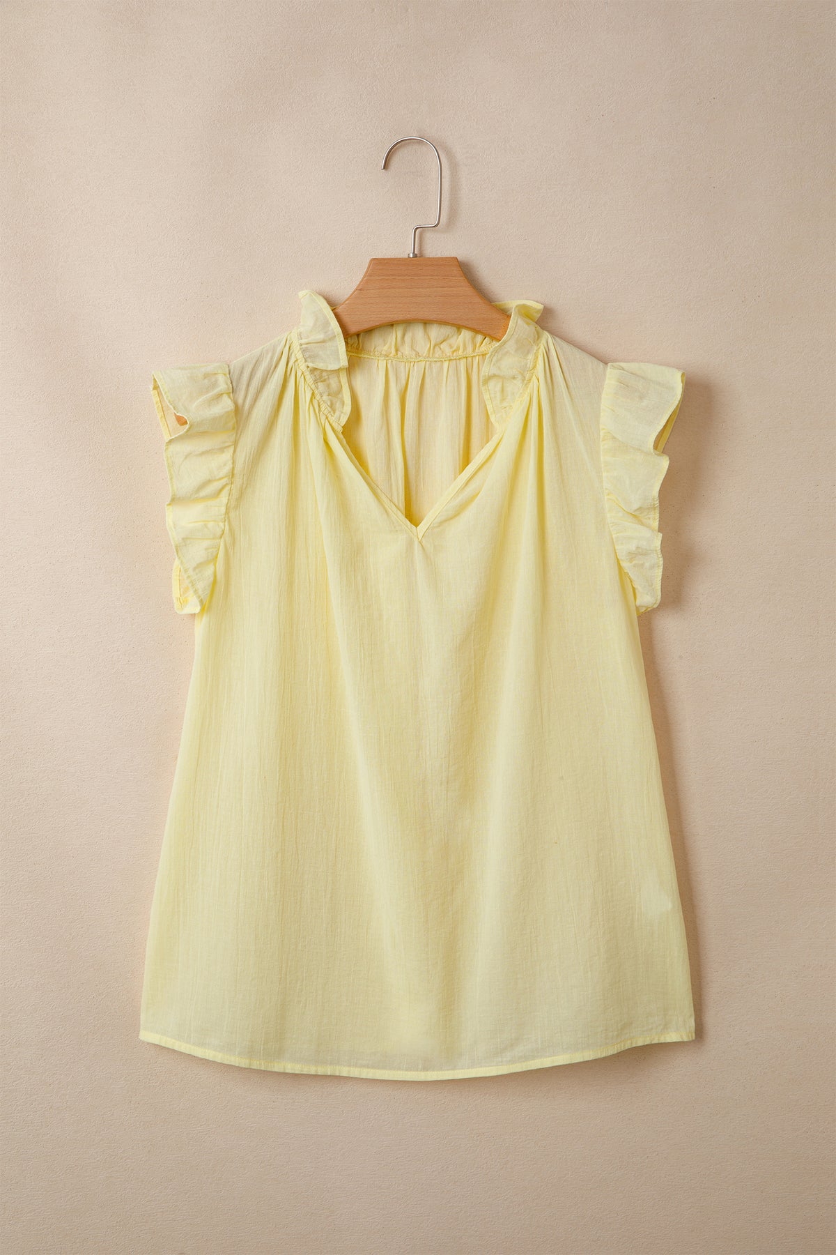 Yellow Cream V Neck Ruffle Trim Sleeveless Shift Top