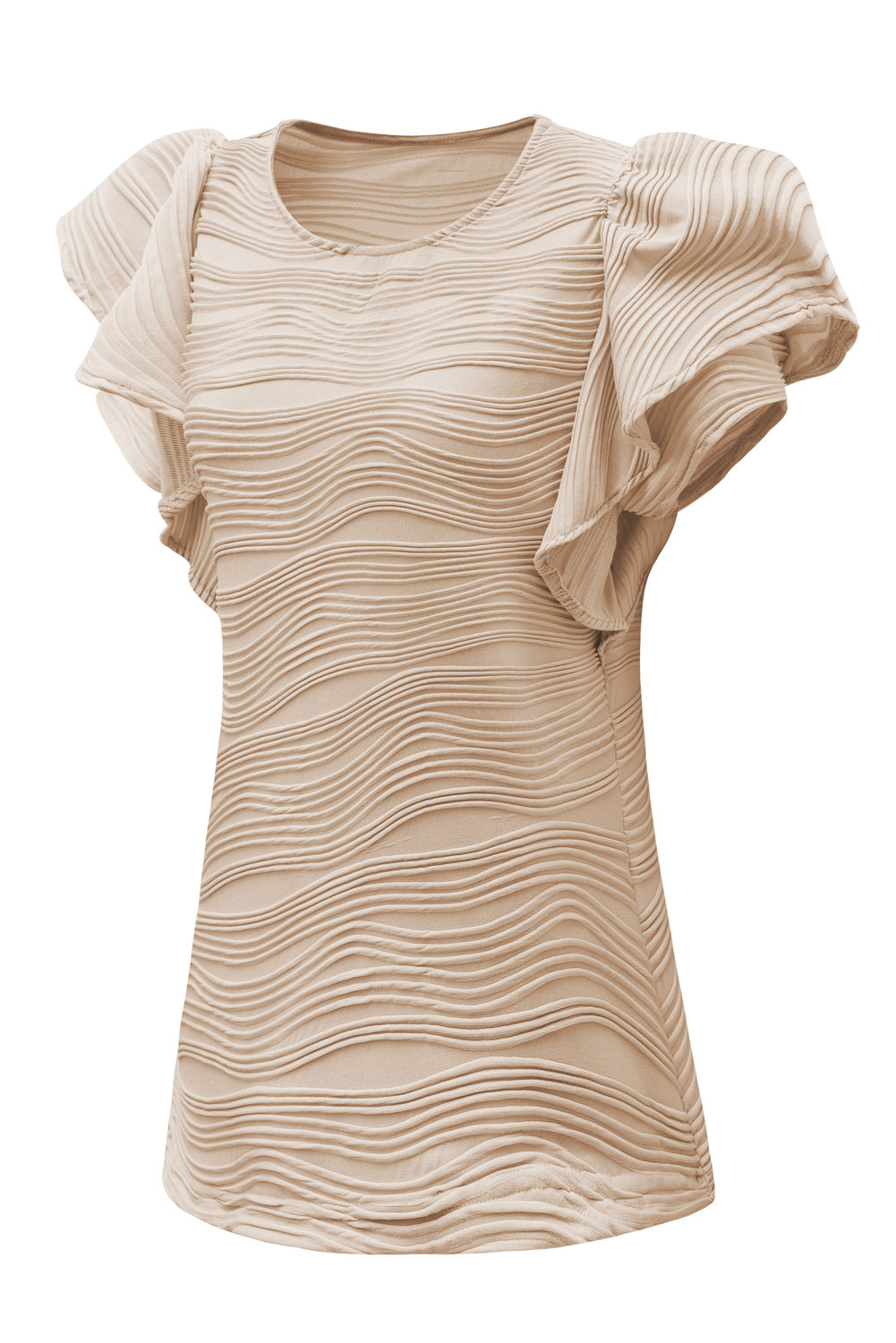 Real Teal Wavy Textured Ruffle Sleeve Top
