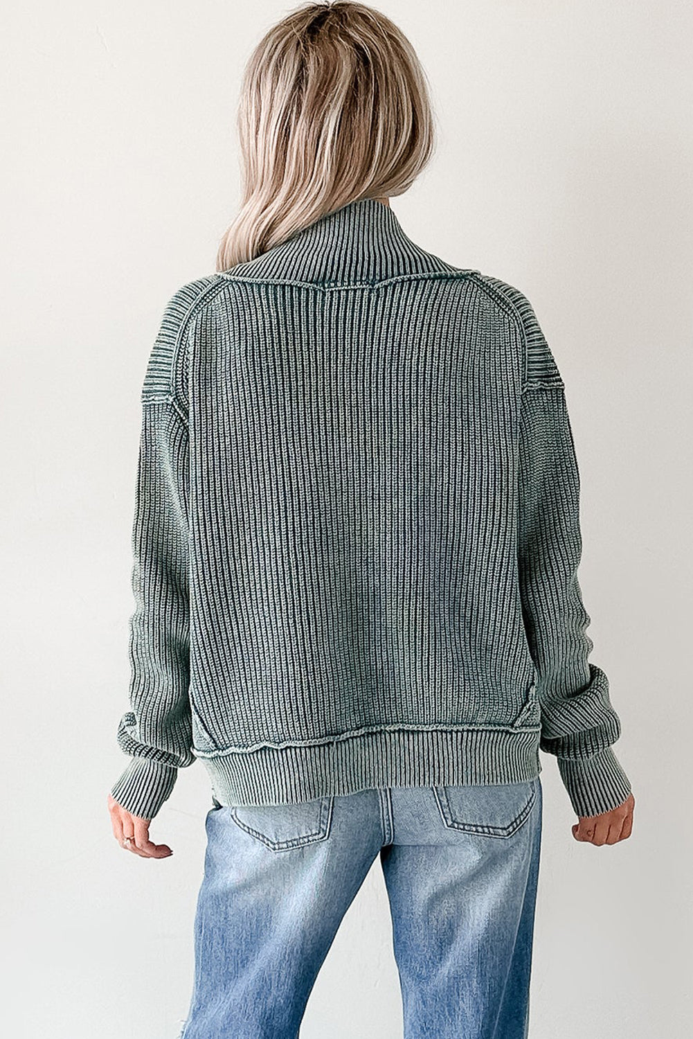 Dark Brown Mineral Wash Exposed Seam Patchwork Knit Cardigan